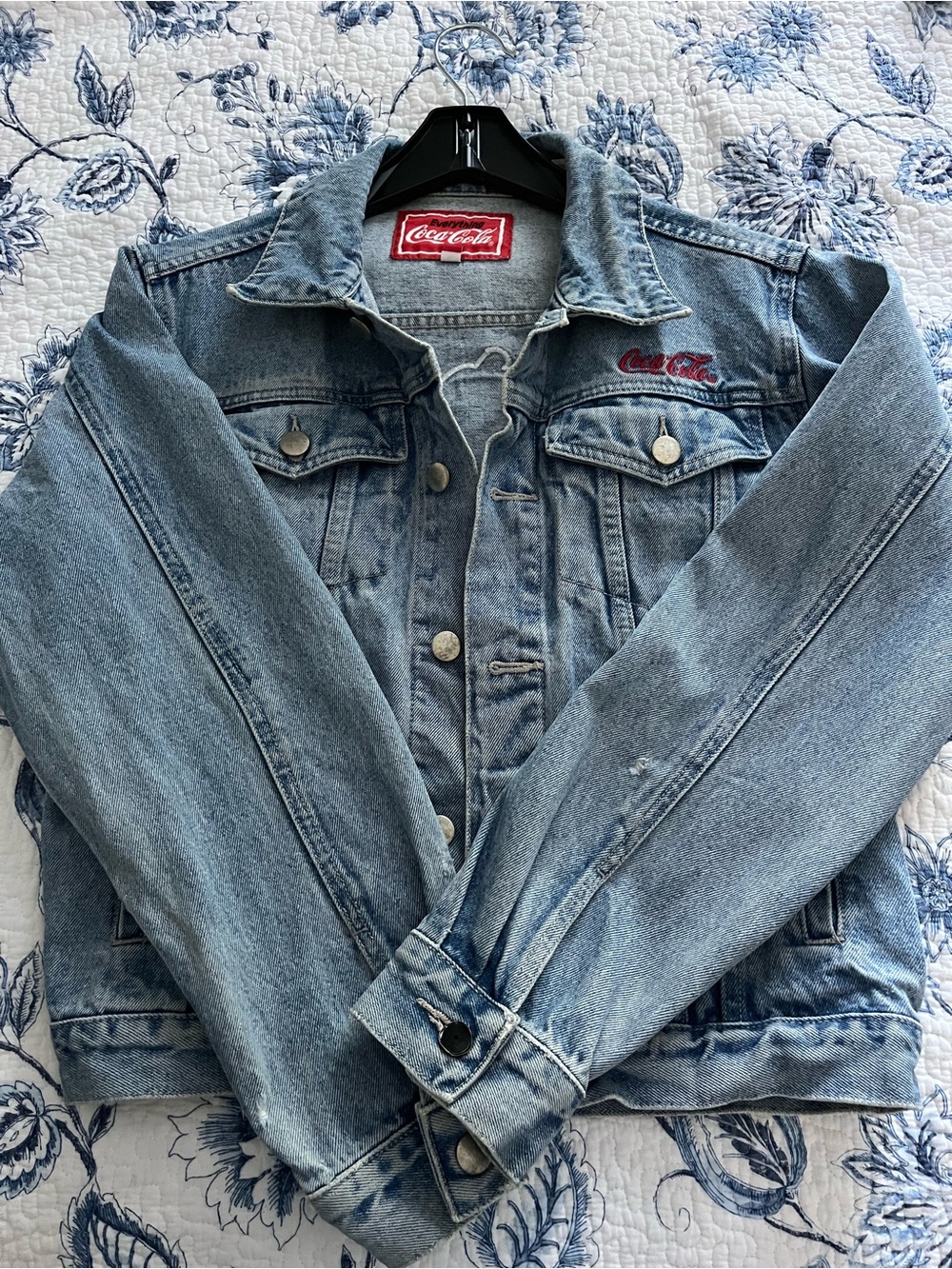 Coca Cola Light Wash Denim Jacket with Red Logo Embroidery
